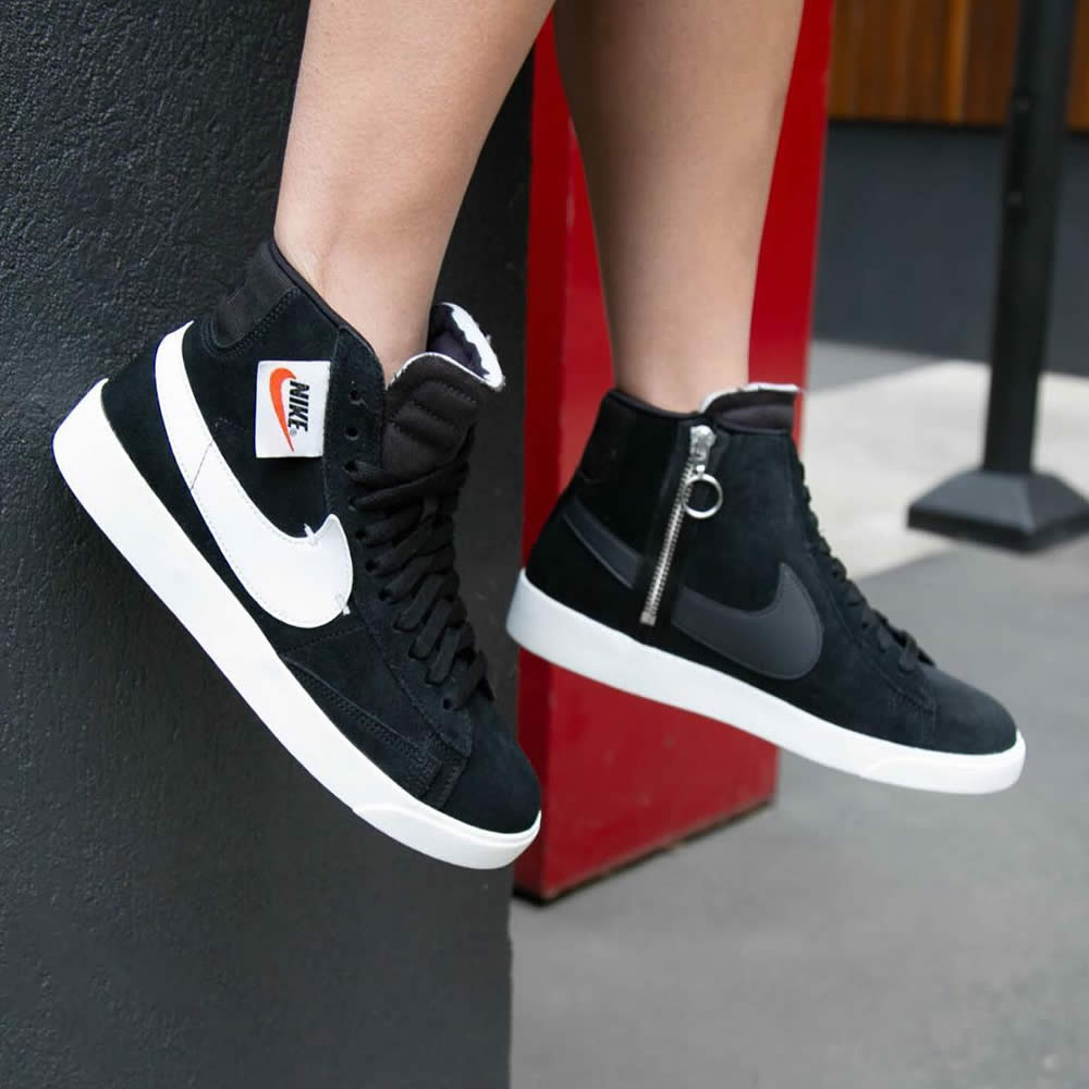 nike blazer mid rebel womens shoe sneaker black white bq4022-001 On Feet