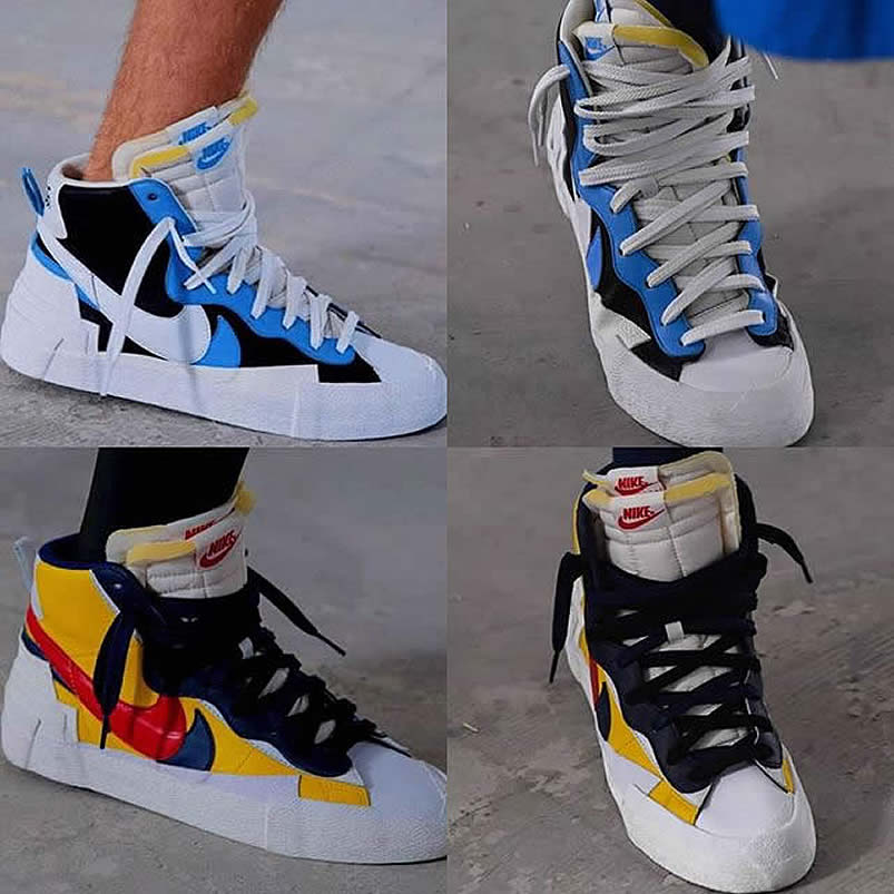Sacai Nike Blazer Mid On Feet Navy Blue Bv0072 001 Yellow Bv0072 700 (4) - newkick.org